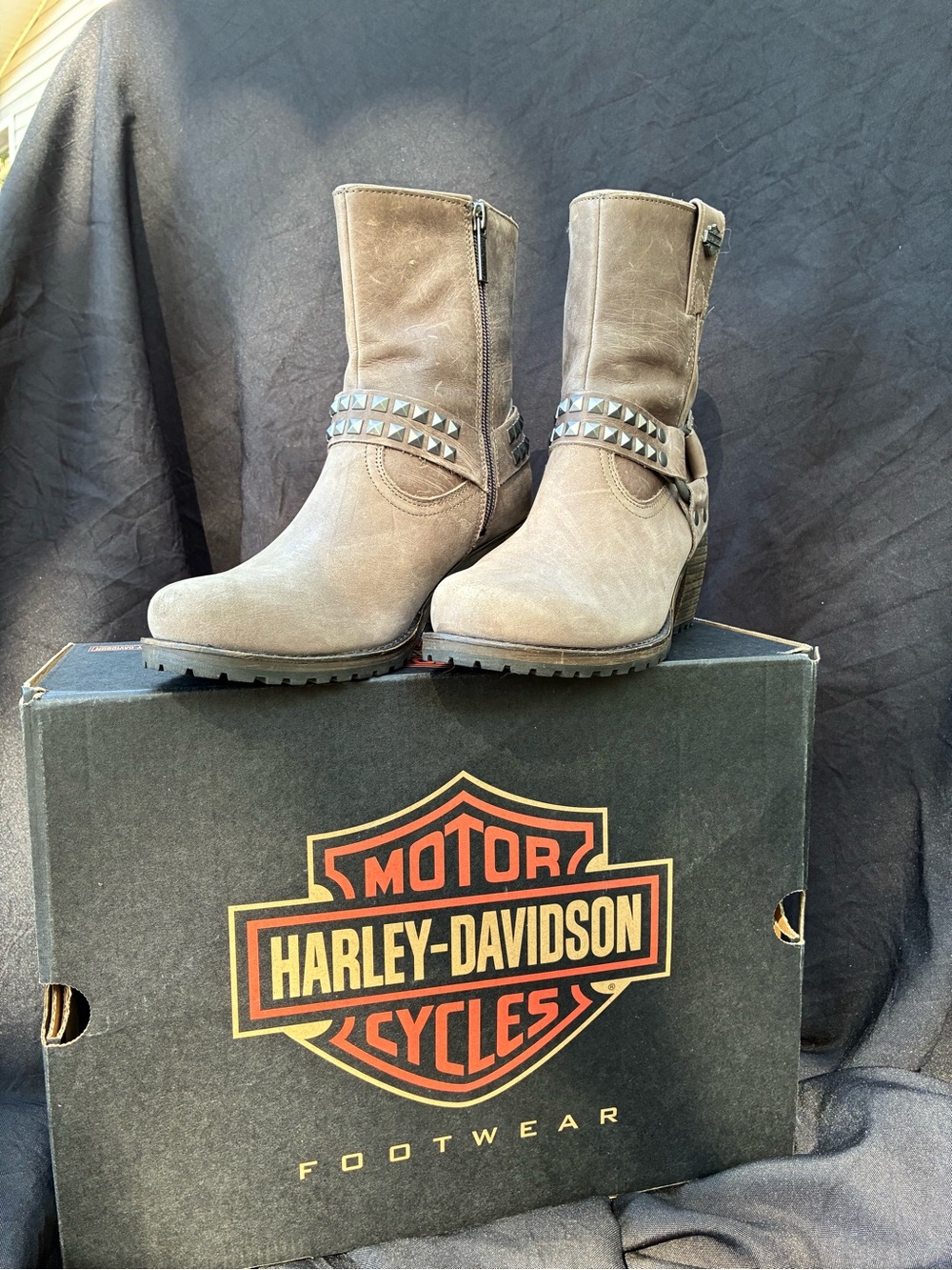 Harley-Davidson Grey Tamori Harness Studded Ankle Moto Boots for Women